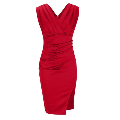 Freya™ | Fitted Dress with V-Neckline & Side Slit
