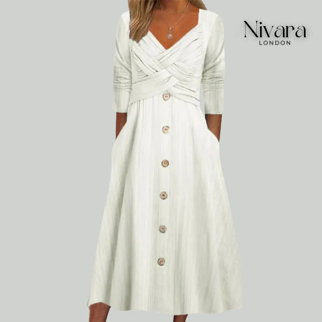 Elena – Elegant & Slimming Dress with Buttons and Crossed Details