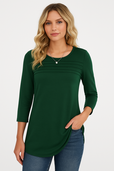 LUCY – PLEATED FRONT 3/4 SLEEVE TOP