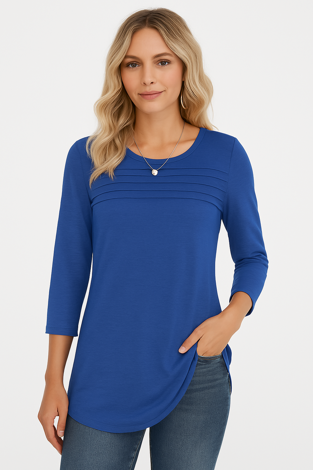 LUCY – PLEATED FRONT 3/4 SLEEVE TOP