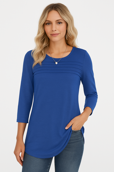 LUCY – PLEATED FRONT 3/4 SLEEVE TOP