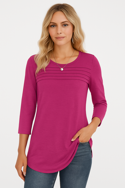 LUCY – PLEATED FRONT 3/4 SLEEVE TOP