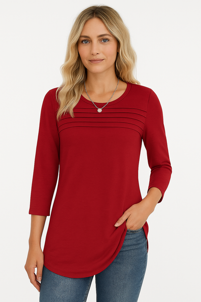 LUCY – PLEATED FRONT 3/4 SLEEVE TOP