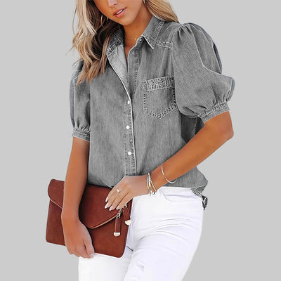 REGINA™ - Casual Bubble Sleeve Button Down Top