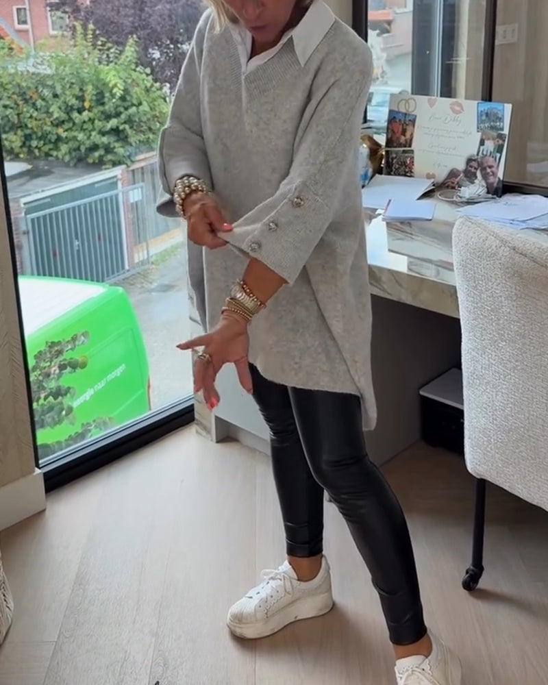 Verity™- V neck Jumper With Button Cuffs