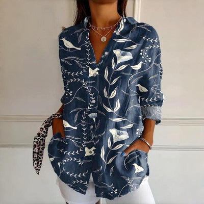 Lara-Vintage Leaf Print Blouse