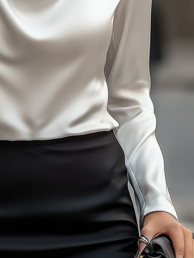 Elegant Satin Blouse with Draped Neckline