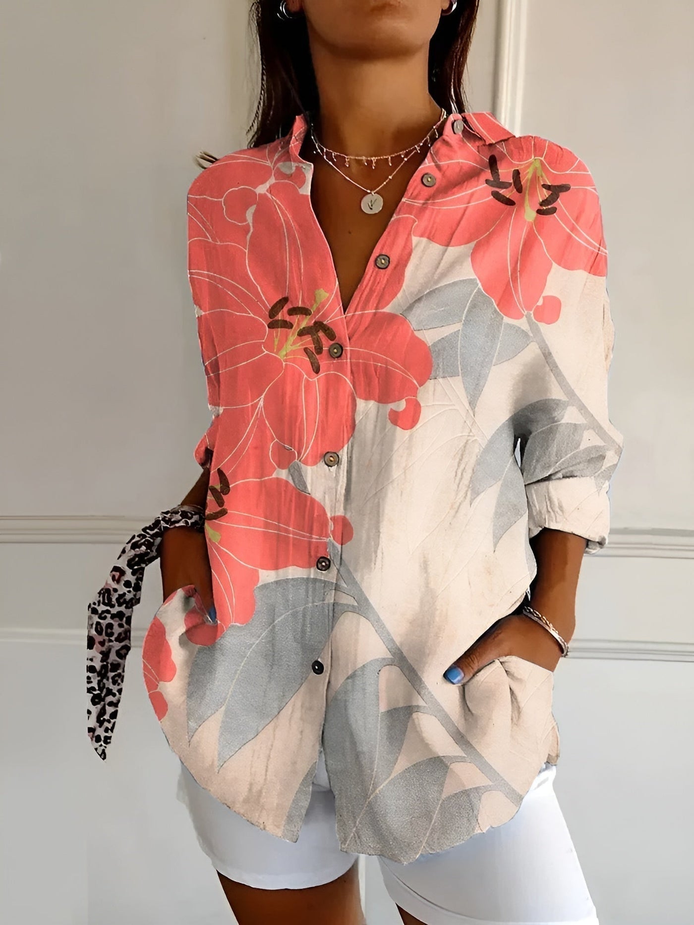 LOZZA – FLORAL BUTTON-UP BLOUSE